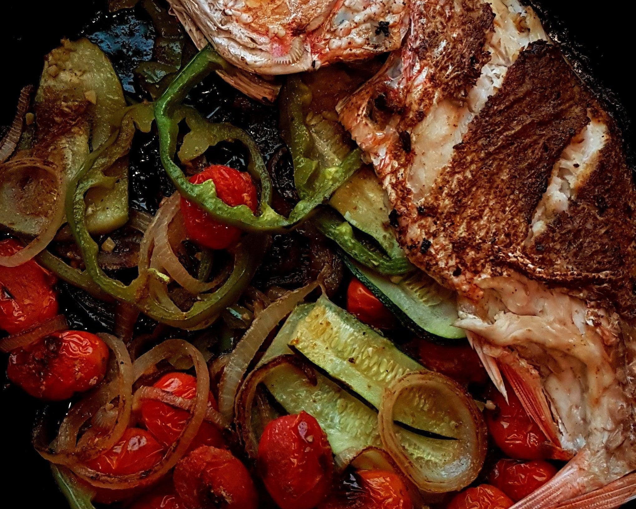 Roasted red snapper chef's satchel