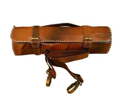 Handmade leather knife roll with shoulder strap