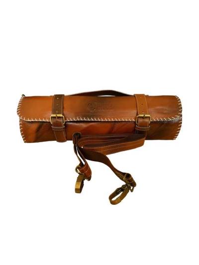 Handmade leather knife roll with shoulder strap