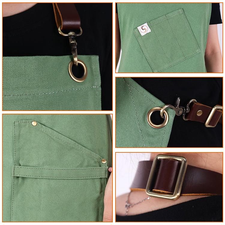 Leather accented canvas apron for chefs 