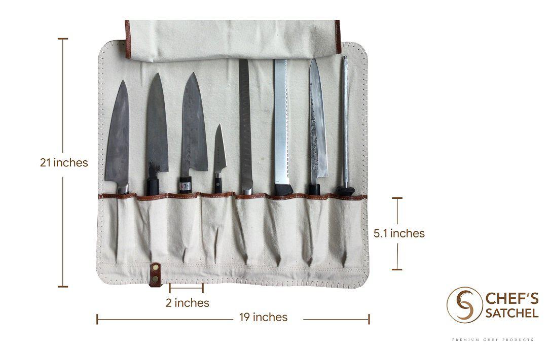 measurements for the knife roll by chef's satchel